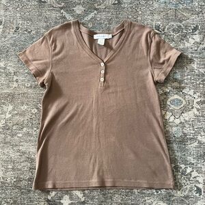 FRESH PRODUCE Cocoa Short Sleeve Relaxed Fit Cotton Henley Pullover